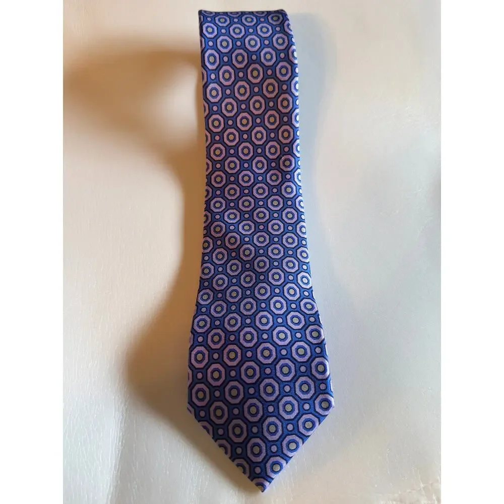 Banana Republic Geometric Silk Tie Blue Lavender Octagon Pattern 3 Inch